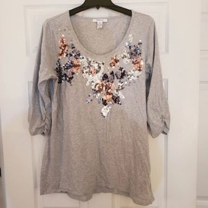 Gray 3/4 Sleeve Sequin Top